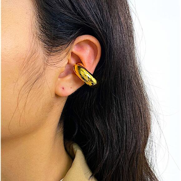 Stainless Steel Chunky Ear Cuff Gold Hip Hop Exaggerated Unisex - Picture 2 of 5